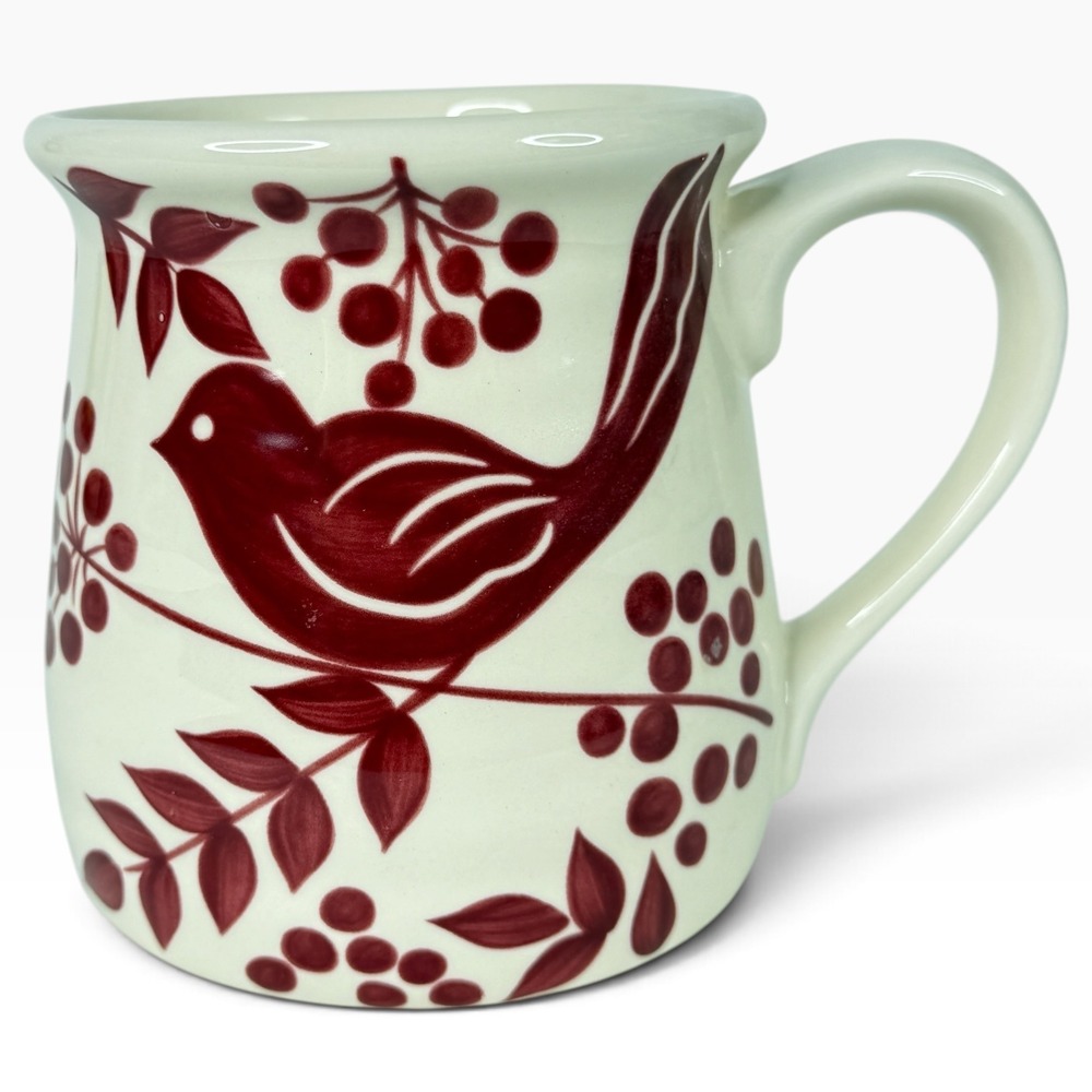 Katie Brown Red Bird Coffee Mug Ceramic Cream Berry Pattern Oversized 20 OZ
